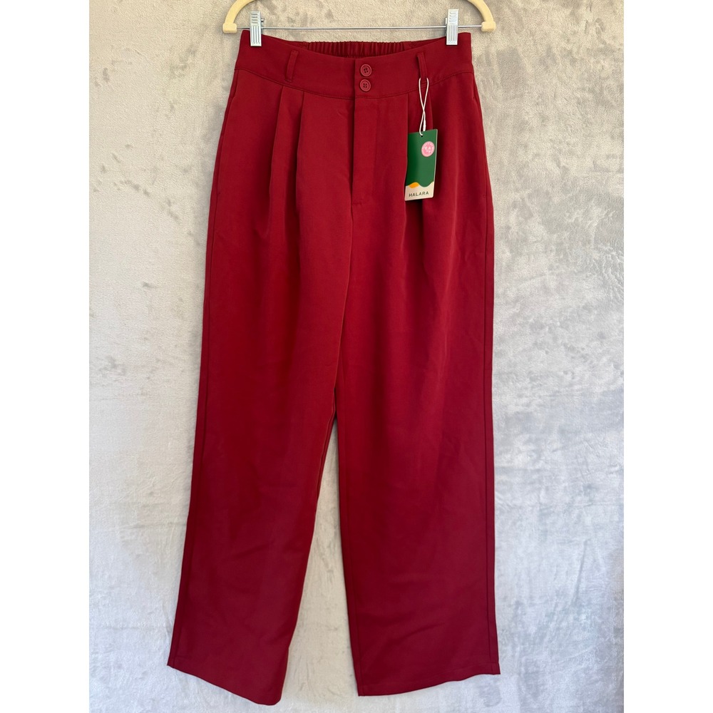 NWT Halara Burgundy Red High Waisted Pleated Smart Work Pants Medium Regular